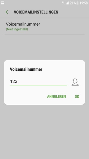 Voer het Voicemailnummer in en selecteer OK
