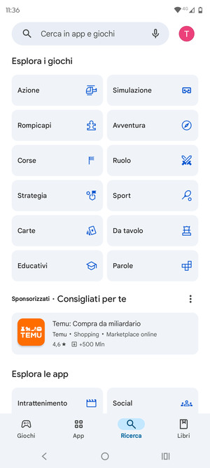 Seleziona la barra di ricerca