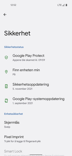For å aktivere skjermlåsen, gå til Sikkerhet-menyen og velg Skjermlås
