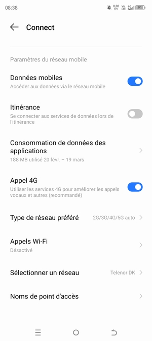 Pour changer de réseau en cas de problèmes de réseau, faites défiler et sélectionnez Sélectionner un réseau