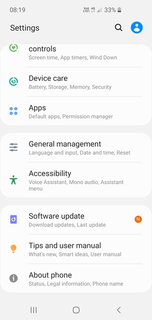 Scroll to and select Software update