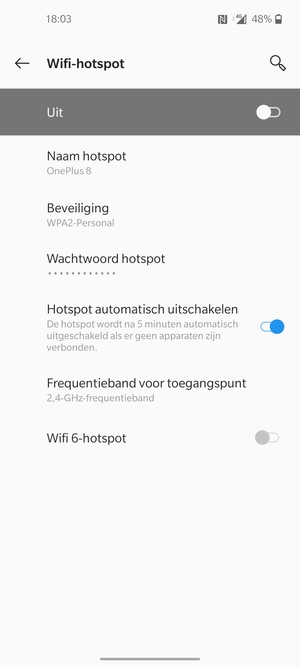 Selecteer Wachtwoord hotspot