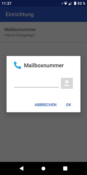 Geben Sie die Mailboxnummer ein und wählen Sie OK