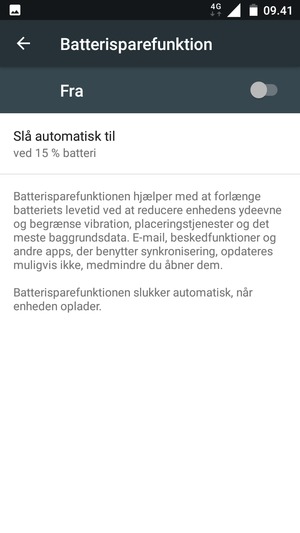 Slå Batterisparefunktion til