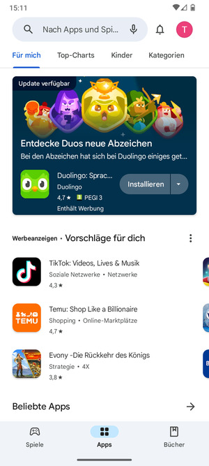 Wählen Sie die Suchleiste