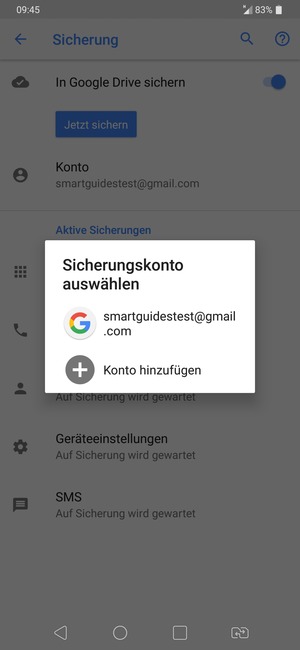 Wählen Sie Ihr Konto für Backup
