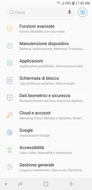 Scorri e seleziona Scherm. blocco e sicurezza / Dati biometrici e sicurezza