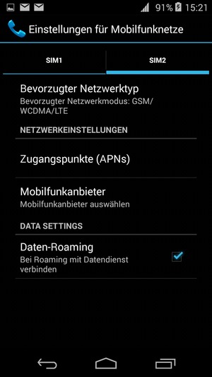 Wählen Sie SIM1 oder SIM2