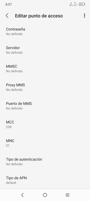 Desplácese hacia abajo e introduzca la información MMS