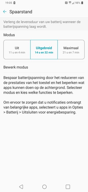 Om Maximaal spaarstand in te schakelen, selecteer Maximaal
