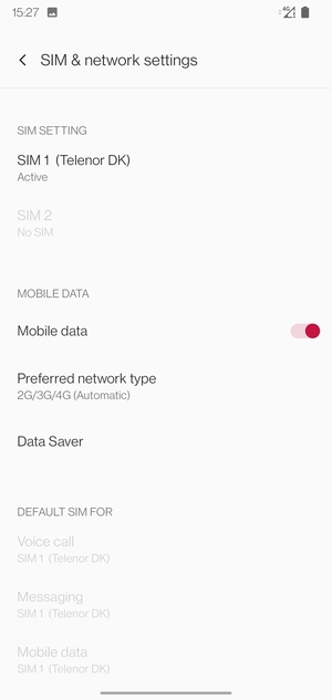 Select SIM 1 or SIM 2