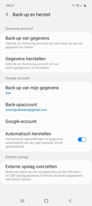 Selecteer Back-upaccount