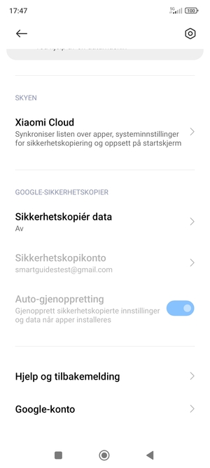 Bla til og velg Sikkerhetskopiér data