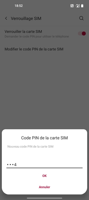 Saisissez votre Nouveau code PIN de la carte SIM et sélectionnez OK