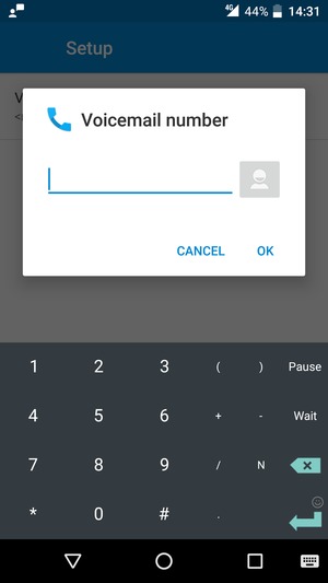 Enter the Voicemail number and select OK