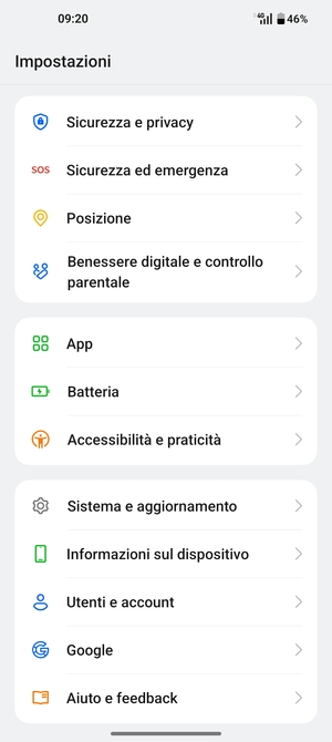 Scorri e seleziona Sicurezza e privacy