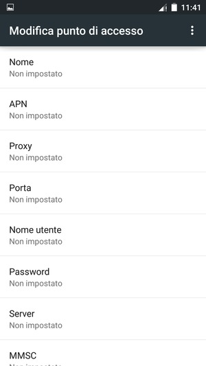 Inserisci le informazioni di Internet