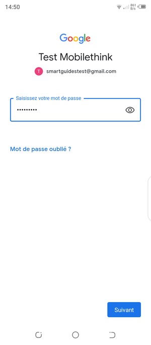Saisissez votre mot de passe et sélectionnez Suivant