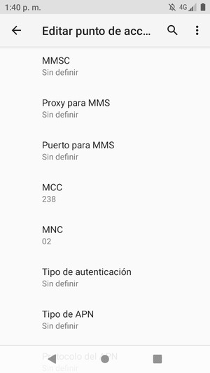 Desplácese hacia abajo e introduzca la información de Internet