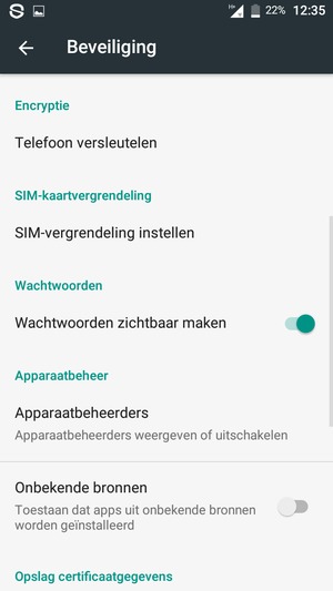 Om de pin voor de simkaart te wijzigen, keert u terug naar het menu Beveiliging en selecteert u SIM-vergrendeling instellen
