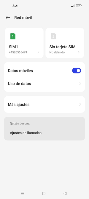 Seleccione SIM1 o SIM2