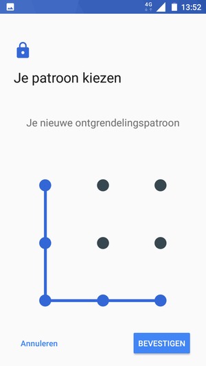 Teken het ontgrendelingspatroon nogmaals en selecteer BEVESTIGEN