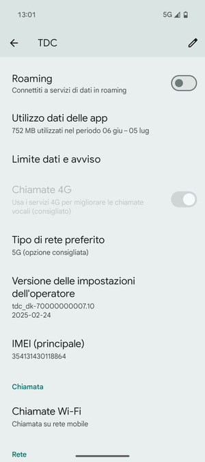 Scorri e seleziona Tipo di rete preferito