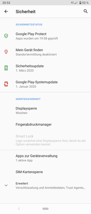 Um die PIN für die SIM-Karte zu wechseln, scrollen Sie und wählen Sie SIM-Kartensperre
