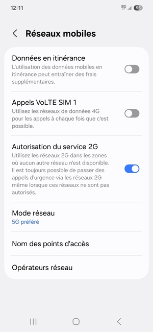 Pour changer de réseau en cas de problèmes de réseau, sélectionnez Opérateurs réseau