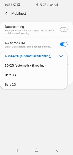 Velg ønsket alternativ