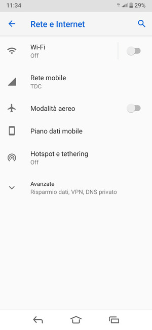 Seleziona Rete mobile