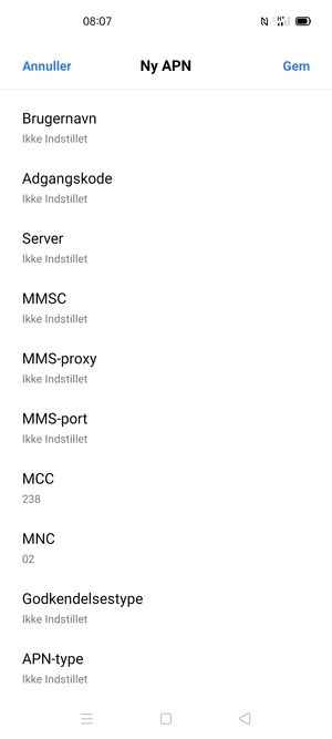 Scroll ned og indtast internet-oplysninger