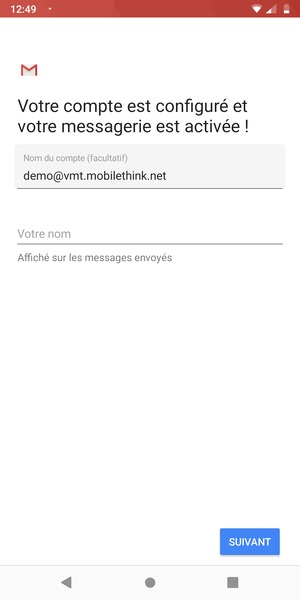 Donnez un nom à votre compte et saisissez votre nom. Sélectionnez SUIVANT