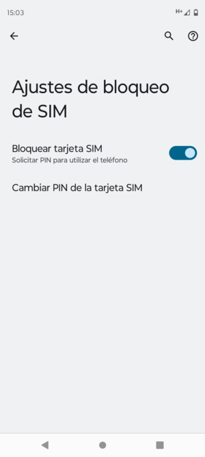 Seleccione Cambiar PIN de la tarjeta SIM