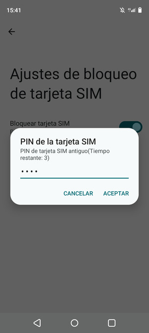 Introduzca su PIN de tarjeta SIM antiguo y seleccione ACEPTAR