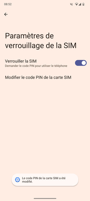 Votre code PIN de la carte SIM a été modifié