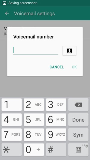 Enter the Voicemail number and select OK