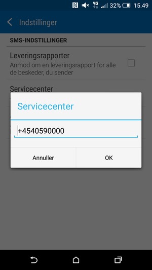 Indtast Servicecenter nummeret og vælg OK