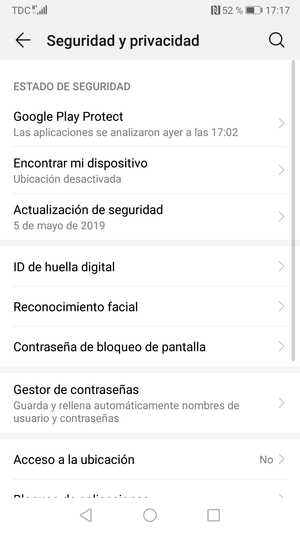 Para activar su bloqueo de pantalla, vaya al menú Seguridad y privacidad y seleccione Contraseña de bloqueo de pantalla