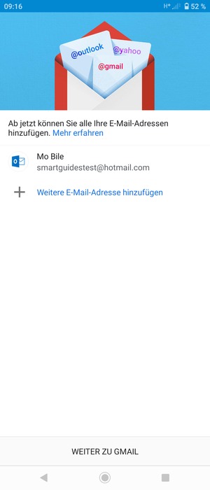 Wählen Sie WEITER ZU  GMAIL