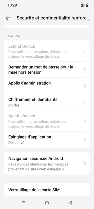 Faites défiler et sélectionnez Verrouillage de la carte SIM