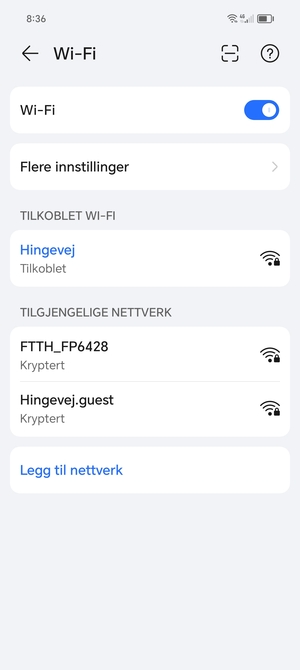 Du er nå koblet til Wi-Fi-nettverket