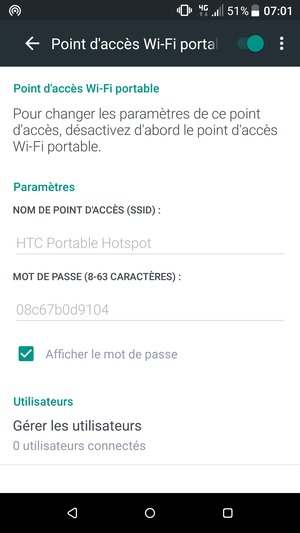 Votre téléphone est maintenant configuré pour être utilisé comme modem