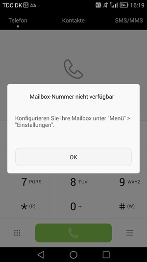Falls Ihre Voicemail nicht eingerichtet ist, wählen Sie OK