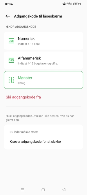 Din telefon er nu sikret med en skærmlås