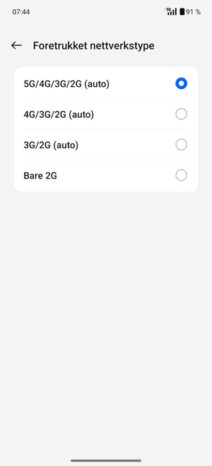 Velg ønsket alternativ