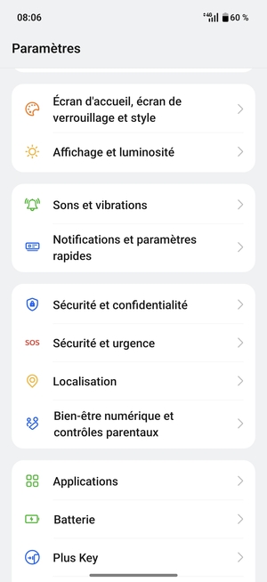 Faites défiler et sélectionnez Sécurité et confidentialité