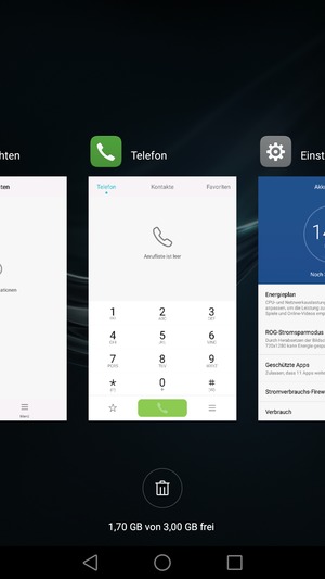 Wählen Sie das Symbol Löschen, um alle laufende Apps zu schließen