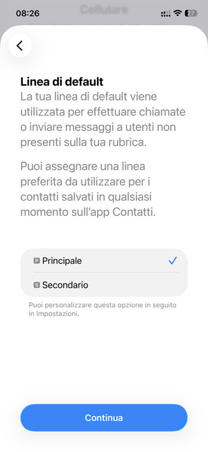 Seleziona la tua opzione preferita e poi Continua