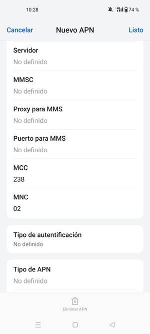 Desplácese hacia abajo e introduzca la información MMS